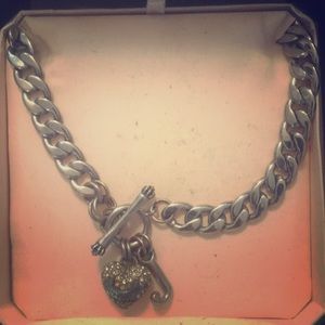 Silver juicy Couture pave heart chain necklace